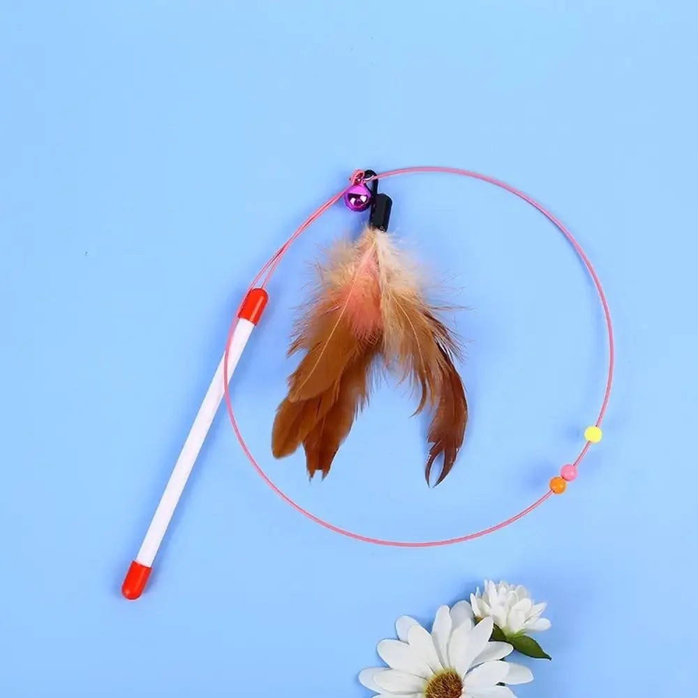 Interactive Feather Wand Cat Toy — Teaser Stick with Bell for Kittens & Cats
