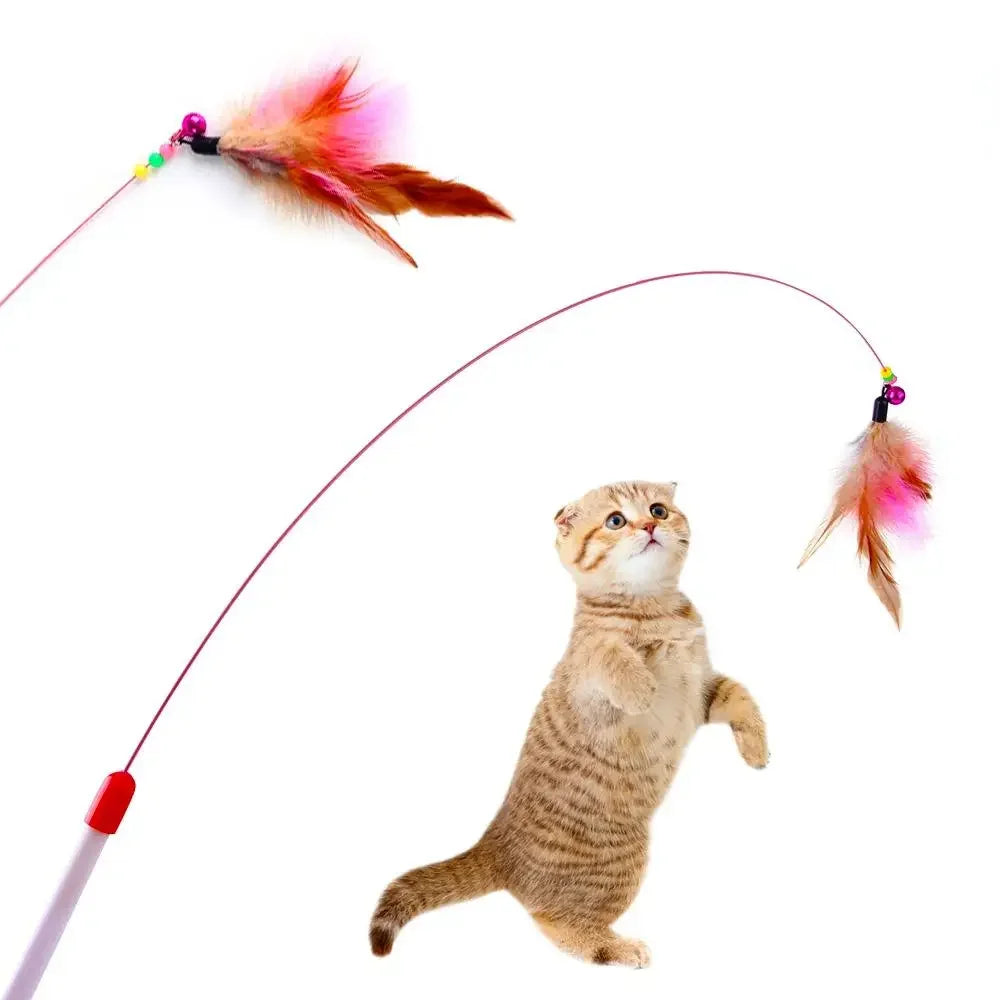 Interactive Feather Wand Cat Toy — Teaser Stick with Bell for Kittens & Cats